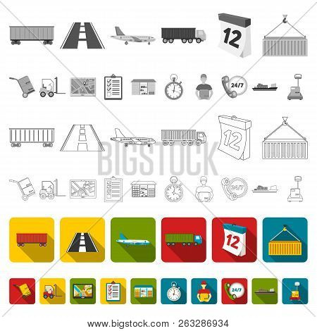 Logistics Service Flat Icons In Set Collection For Design. Logistics And Equipment Vector Symbol Sto