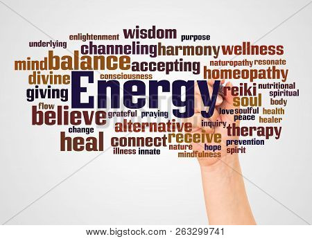Energy Word Cloud And Hand With Marker Concept