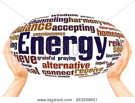 Energy Word Cloud Hand Sphere Concept