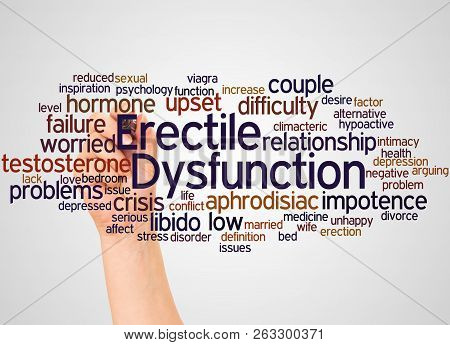 Erectile Dysfunction Word Cloud And Hand With Marker Concept