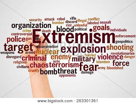 Extremism Word Cloud And Hand With Marker Concept
