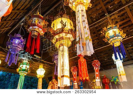 Hanging Lantern In Thai Temple And Thai Home. Made From Bamboo Paper. Chiang Mai, Thailand Thai Lann