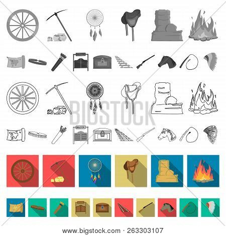 Attributes Of The Wild West Flat Icons In Set Collection For Design.texas And America Vector Symbol 