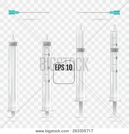 Realistic Vector Syringes Isolated On Transparent Background