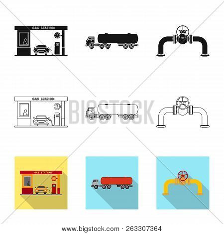 Vector Design Of Oil And Gas Icon. Set Of Oil And Petrol Vector Icon For Stock.