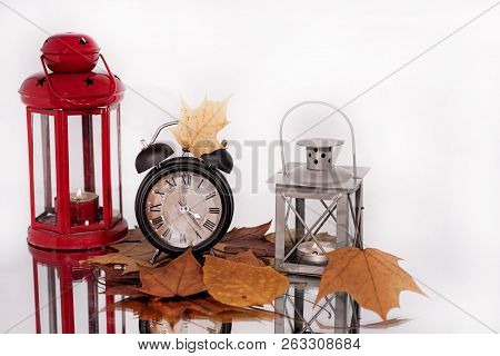 Daylight Saving Time. Wall Clock Going To Winter Time. Autumn Abstraction.