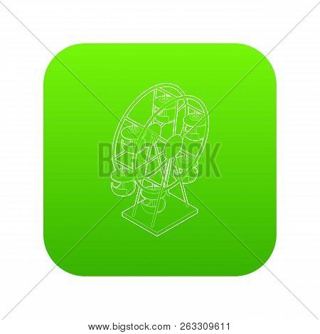 Ferris Wheel Icon Green Vector Isolated On White Background