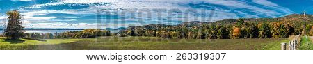 Panoramic View Of An Autumn Scene Near Lake Champlain