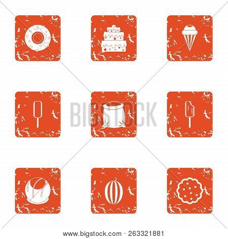 Sugariness Icons Set. Grunge Set Of 9 Sugariness Vector Icons For Web Isolated On White Background