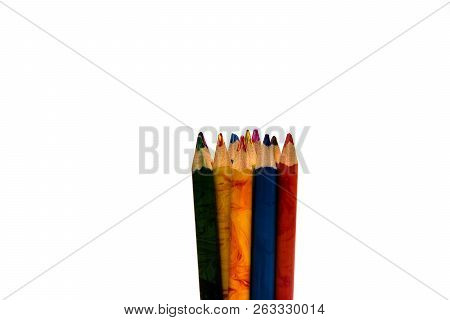 Colorful Pencils Are Gathered Together And Well Sharpened. They Will Draw A Child