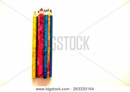 Colorful Pencils Are Gathered Together And Well Sharpened. They Will Draw A Child