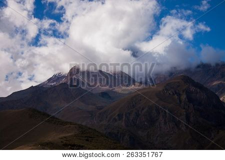 Georgia. Journeys. Kazbegi. Beautiful View Of Kazbegi In Autumn