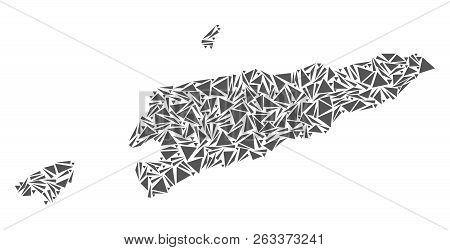 Vector Mosaic Abstract East Timor Map Of Flat Triangles In Gray Color.