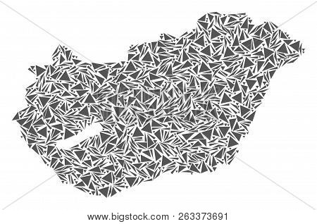 Vector Mosaic Abstract Hungary Map Of Flat Triangles In Gray Color.