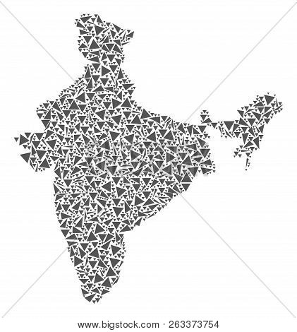 Vector Mosaic Abstract India Map Of Flat Triangles In Gray Color.