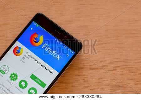 Bekasi, West Java, Indonesia. October 16, 2018 : Firefox Browser Fast & Private Dev App On Smartphon