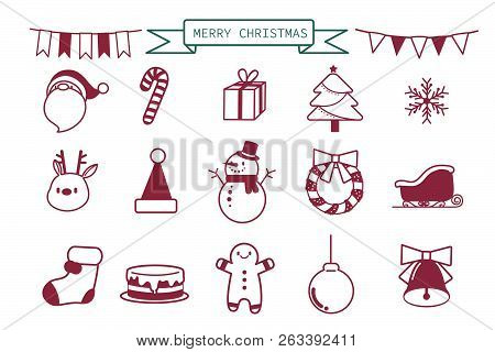 Merry Christmas Icon Set With White Background
