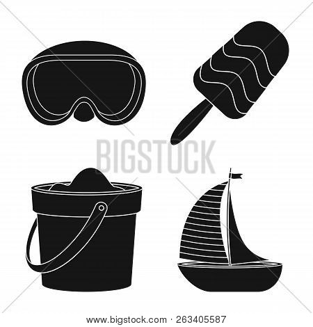 Vector Illustration Of Equipment And Swimming Sign. Set Of Equipment And Activity Stock Vector Illus