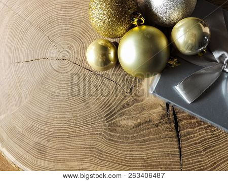 Christmas Card Background On Wooden Table. Decorations