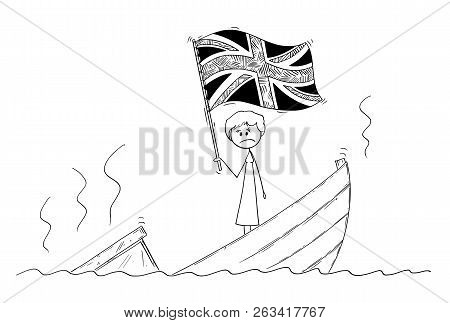Cartoon Stick Drawing Conceptual Illustration Of Female Or Woman Politician Or Prime Minister Standi