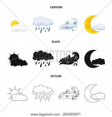 Vector Design Of Weather And Climate Sign. Set Of Weather And Cloud Stock Symbol For Web.