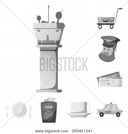 Vector Illustration Of Airport And Airplane Sign. Collection Of Airport And Plane Stock Vector Illus