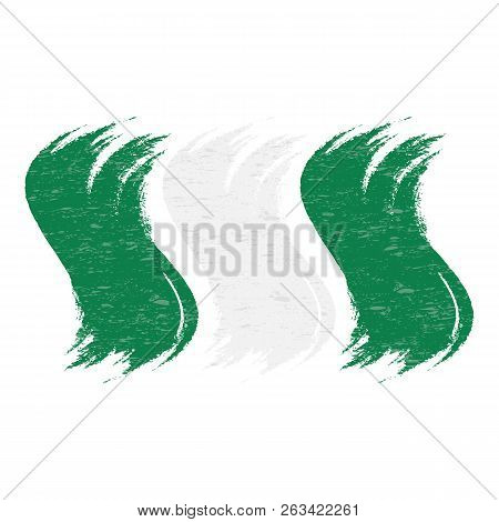 Grunge Brush Stroke With National Flag Of Nigeria Isolated On A White Background. Vector Illustratio