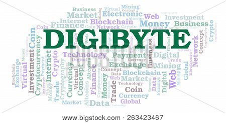 Digibyte Cryptocurrency Coin Word Cloud. Word Cloud Made With Text Only.