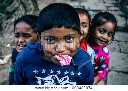 Bandipur Nepal October 15, 2018 Closeup Of Young Children Playing And Having Fun Together In Bandipu