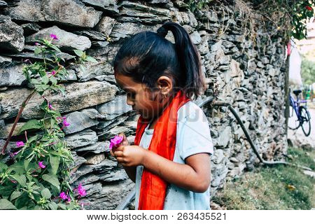 Bandipur Nepal October 15, 2018 Closeup Of Young Children Playing And Having Fun Together In Bandipu