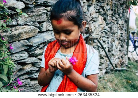 Bandipur Nepal October 15, 2018 Closeup Of Young Children Playing And Having Fun Together In Bandipu