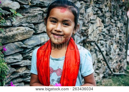 Bandipur Nepal October 15, 2018 Closeup Of Young Children Playing And Having Fun Together In Bandipu