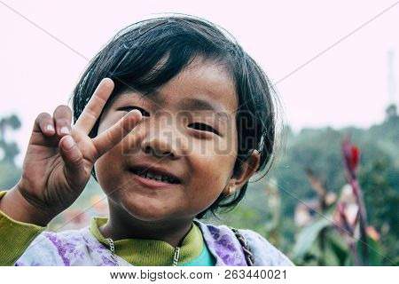 Bandipur Nepal October 15, 2018 Closeup Of Young Children Playing And Having Fun Together In Bandipu