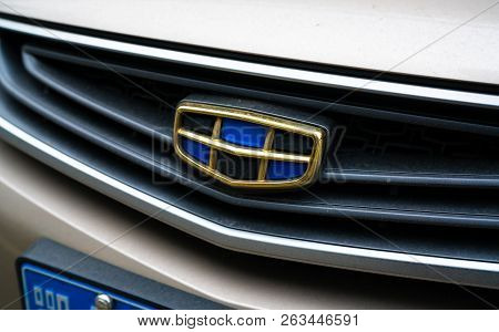 13 October 2018, Wuhan China : Chinese Car Of The Brand Geely Automobile In The Street In China