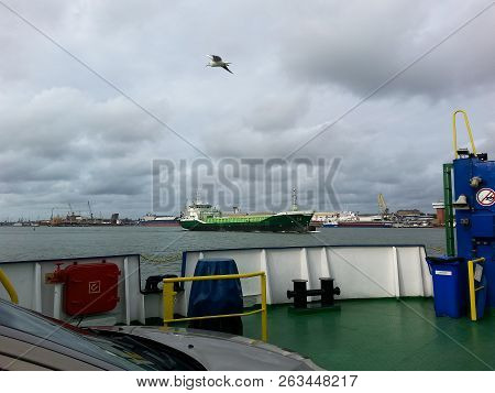 Ferry Across The Kurisches Haff From The Kursiu Nerija, Curonian Spit To Klaipeda. Seascape On The B