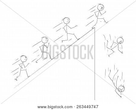 Cartoon Stick Drawing Conceptual Illustration Of People Following They Dreams And Disillusion When T