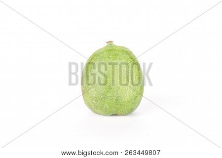 One Whole Fuzzless Fresh Green Mini Baby Kiwi Fruit Isolated On White Background