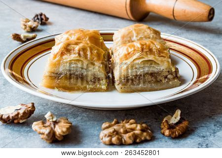 Turkish Traditional Dessert Baklava With Walnuts.