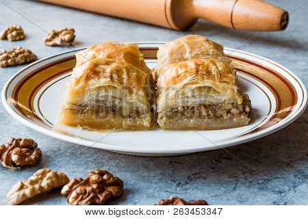 Turkish Traditional Dessert Baklava With Walnuts.