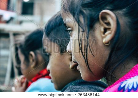 Bandipur Nepal October  15, 2018 Closeup Of Young Children Playing And Having Fun Together In Bandip