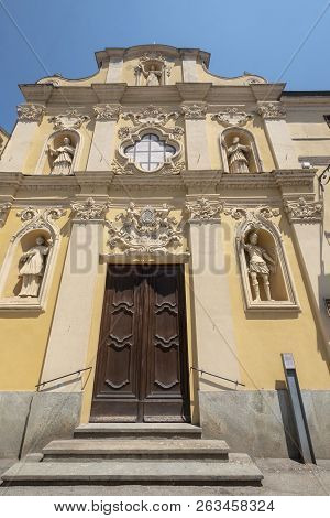 Facade Of The San Bernardino Church In Crescentino, Vercelli, Piedmont, Italy