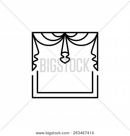 Vector Illustration Of Fabric Valance With Drapery. Line Icon Of Window Shade With 2 Asymmetric Swag