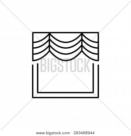 Vector Illustration Of Fabric Window Curtain With Drapery.  Line Icon Of Murphy Shade. Isolated Obje
