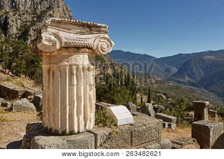 The Ancient Greek Column In Delphi, Greece.