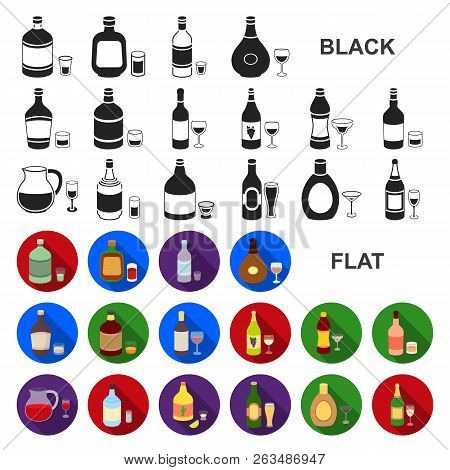 Types Of Alcohol Flat Icons In Set Collection For Design. Alcohol In Bottles Vector Symbol Stock Web