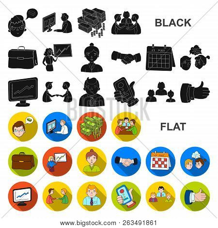 Business Conference And Negotiations Flat Icons In Set Collection For Design.business And Training V