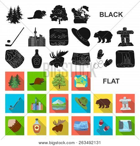 Country Canada Flat Icons In Set Collection For Design. Canada And Landmark Vector Symbol Stock Web 