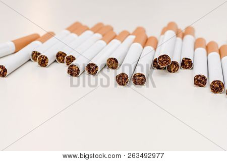 Cigarette, Cigarette On White Background, Pack Of Cigarettes, Close-up Of A Cigarette