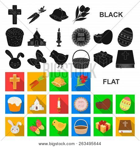 Easter Is A Christian Holiday Flat Icons In Set Collection For Design. Easter Attributes Vector Symb