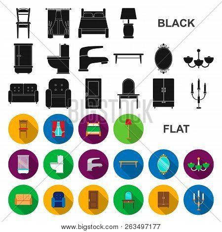 Furniture And Interior Flat Icons In Set Collection For Design.home Furniture Vector Symbol Stock We
